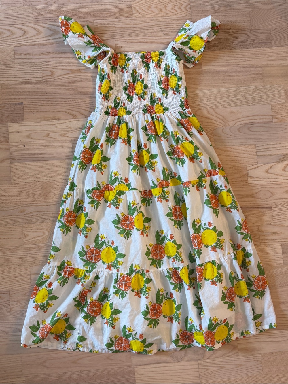 Victoria Dunn White Citrus Print Sundress with Ruffle Straps